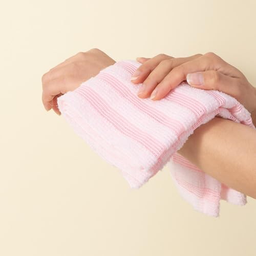 Striped Pink and Blue Kitchen Towels Set with Black Textured Pattern