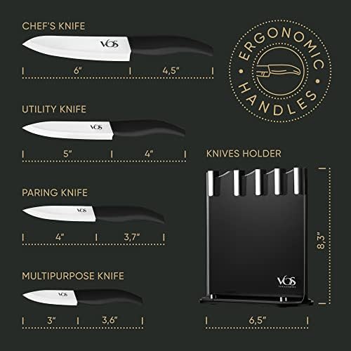 Vos Ceramic 4-Piece Knife Set - Premium Sharp Durable Elegant