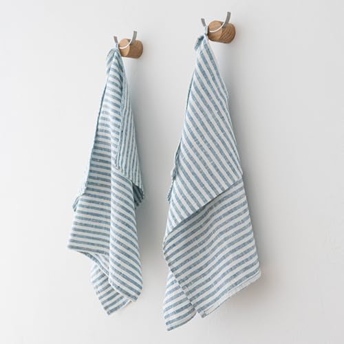 Marine Blue Linen Towels Brittany 18x26 Set