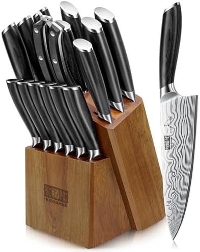 HOSHANHO 16-Piece Knife Set with Block and Sharpener