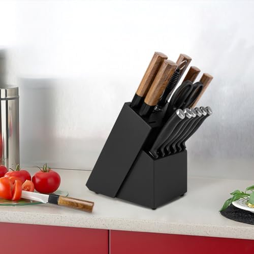 RedCall 14 Slot Knife Block Holder - Black Wood Bamboo Kitchen Organizer