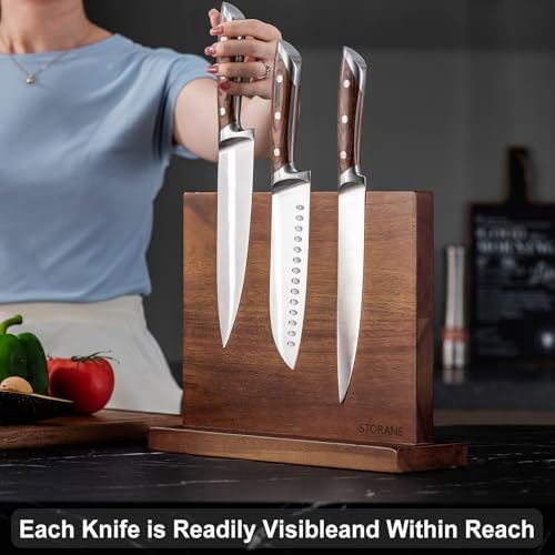 Storane Magnetic Knife Block - Acacia Wood Double Sided Holder