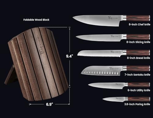 Seven-Piece Japanese Style Knife Set with Folding Magnetic Block