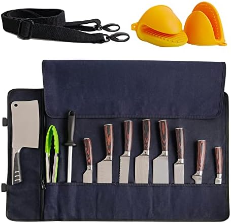 Knives in a Knife Roll Bag Navy Blue