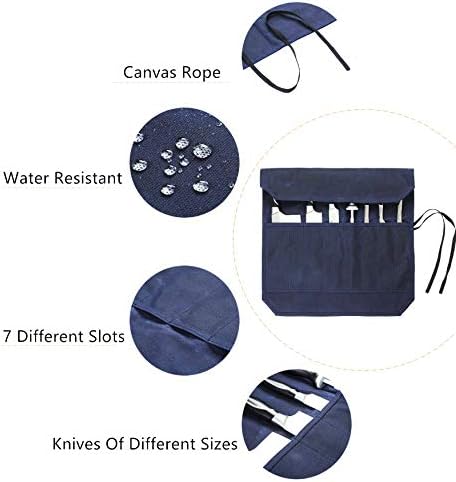 Denifiter Heavy Duty Knife Bag 16oz Waxed Canvas 7-Slot Blue