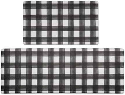FRESHMINT Modern Farmhouse Plaid Kitchen Mats Set