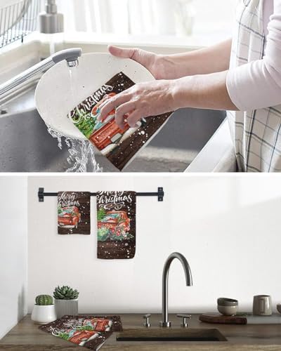festive Christmas Waffle Dish Towels Quick Dry Microfiber Set of 2