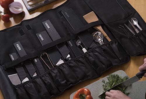 Asaya Chef Knife Roll Bag - 20 Pockets - Durable Stain Resistant nylon