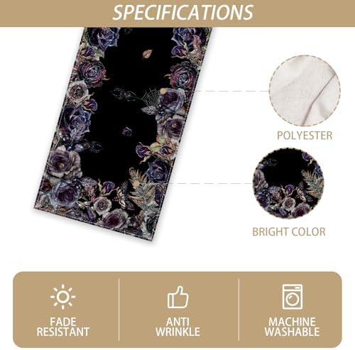 Rvsticty Gothic Skull Roses Table Runner