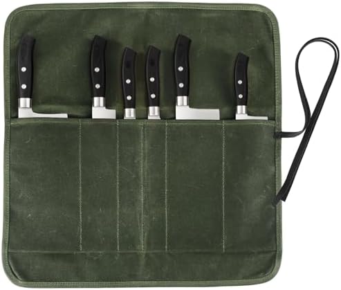 heavy duty chef knife roll bag with 6 slots green