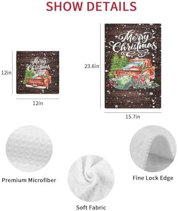 festive Christmas Waffle Dish Towels Quick Dry Microfiber Set of 2