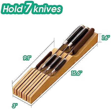 Knife Block for 7 Knives Bamboo Organizer