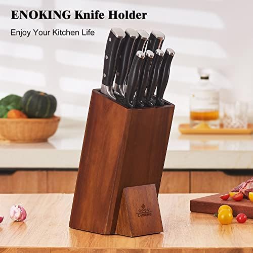 ENOKING Acacia Wood Knife Block with Removable Bristles