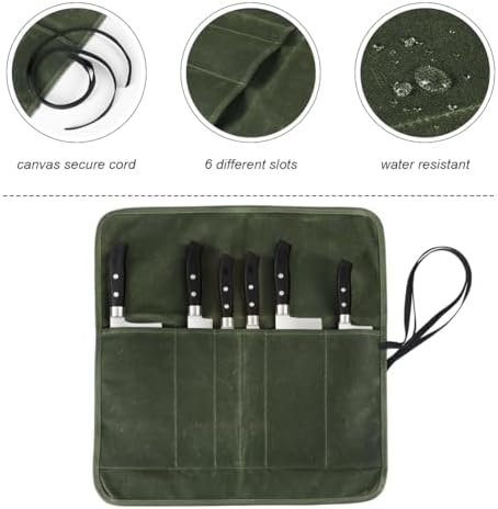 heavy duty chef knife roll bag with 6 slots green