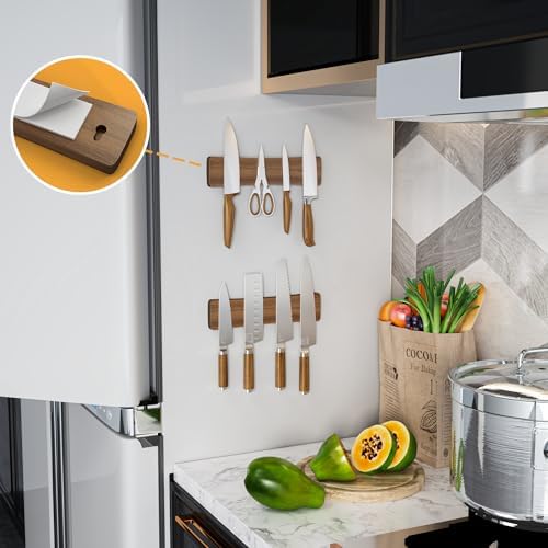 Magnetic Knife Holder Acacia Wood No Drill Installation