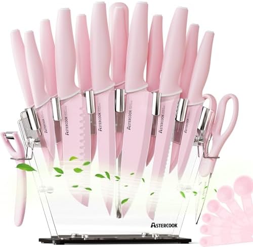 Astercook Crystal Pink 22-Piece Knife Block Set