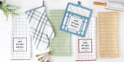 DII Home Sweet Farmhouse Kitchen Collection 4-Piece PotholderOven MittDishtowel Set French Blue