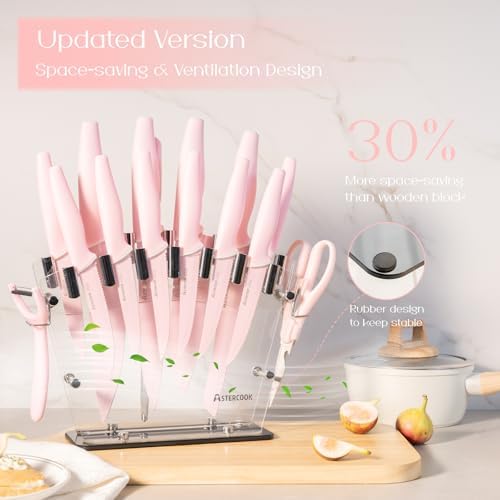 Astercook Crystal Pink 22-Piece Knife Block Set