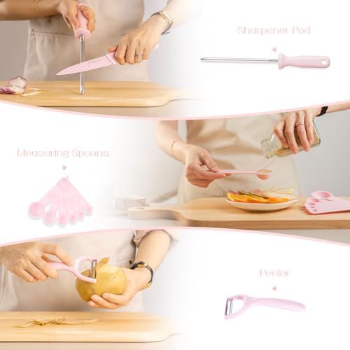 Astercook Crystal Pink 22-Piece Knife Block Set