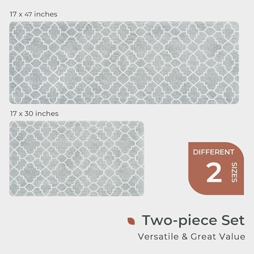 FRESHMINT Kitchen Mat Set of 2 Anti-Fatigue Mat 17x30 17x47 Stone Gray