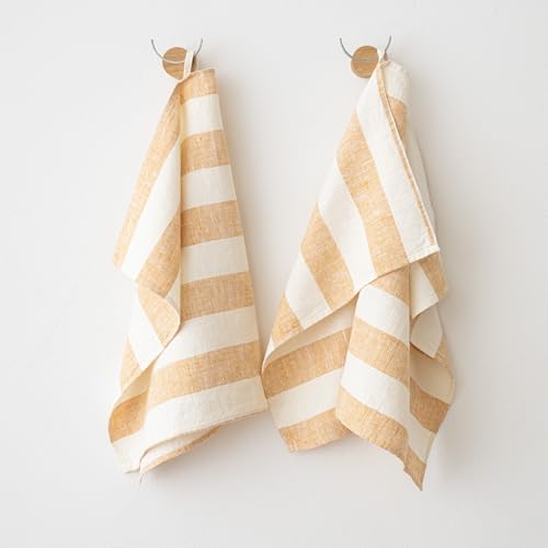 Set of 2 18x26 Gold Linen Tea Towels Machine Washable Absorbent