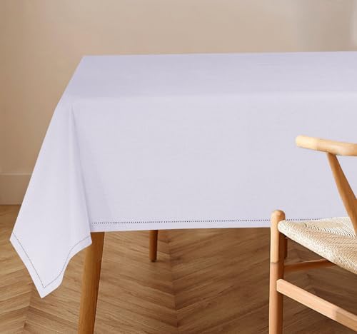 RUVANTI 84x60 Premium Linen Tablecloth Machine Washable Lavender Grey