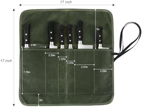 heavy duty chef knife roll bag with 6 slots green