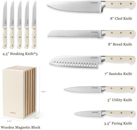 CAROTE 11PCS Knife Set with Block for Kitchen