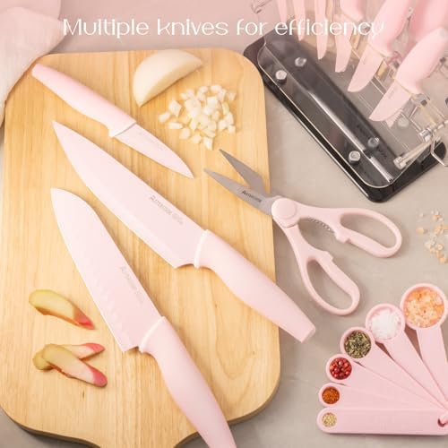 Astercook Crystal Pink 22-Piece Knife Block Set
