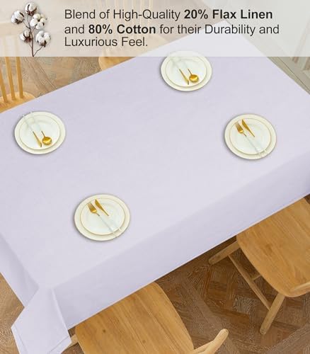 RUVANTI 84x60 Premium Linen Tablecloth Machine Washable Lavender Grey
