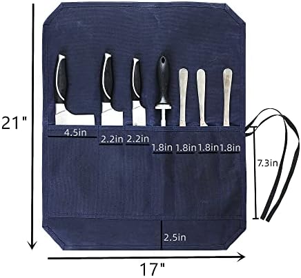 Denifiter Heavy Duty Knife Bag 16oz Waxed Canvas 7-Slot Blue