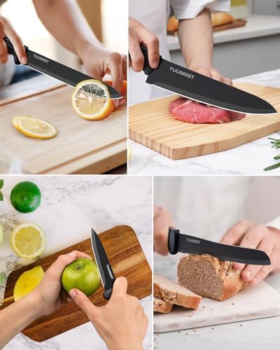 32-Piece Knife Set with Block Sharpener Silverware Holder Black