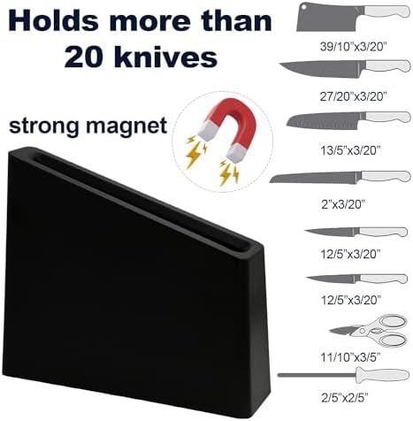 Resafy Magnetic Knife Holder - Black Wooden Block with Strong Magnets