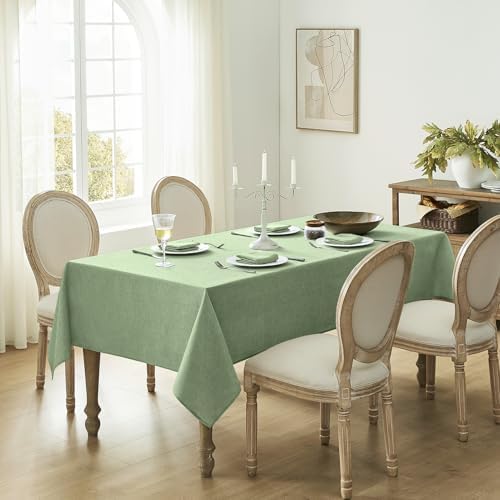 Softalker Rustic Linen Textured Tablecloth Waterproof Wipeable Sage Green 60x84