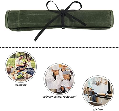 heavy duty chef knife roll bag with 6 slots green