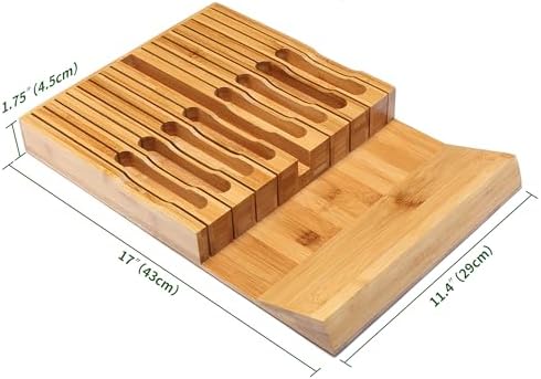 VaeFae In-Drawer Knife Block Bamboo Knife Organizer for 16 Knives Sharpener