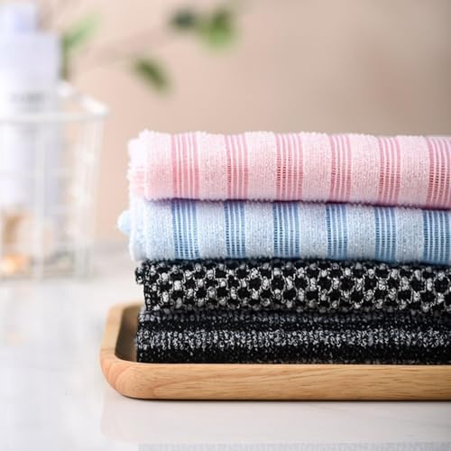 Striped Pink and Blue Kitchen Towels Set with Black Textured Pattern