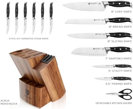 Professional Chef Knife Set German Stainless Steel Full Tang with Sharpener