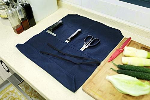 Denifiter Heavy Duty Knife Bag 16oz Waxed Canvas 7-Slot Blue