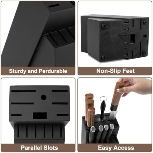 RedCall 14 Slot Knife Block Holder - Black Wood Bamboo Kitchen Organizer