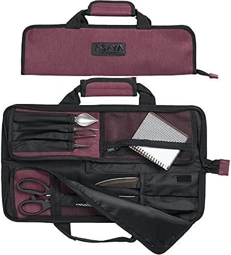 12-Pocket Chef Knife Roll Durable Lightweight Red Nylon Case