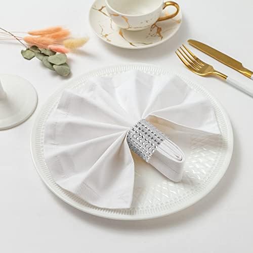 24Pack Silver Napkin Rings Elegant Napkins Rings with Water Diamond Design
