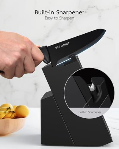 32-Piece Knife Set with Block Sharpener Silverware Holder Black