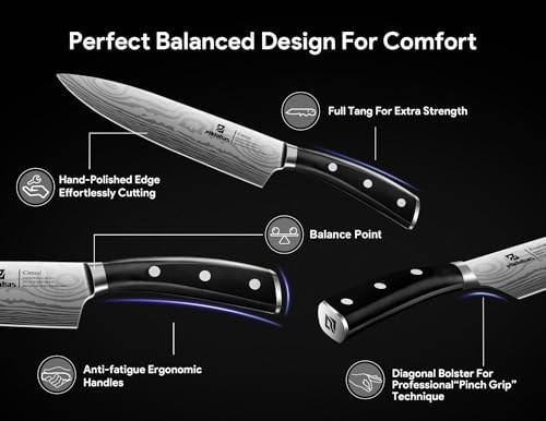 17-Piece German Damascus knives set with magnetic holder Precision sharpness Ergonomic design