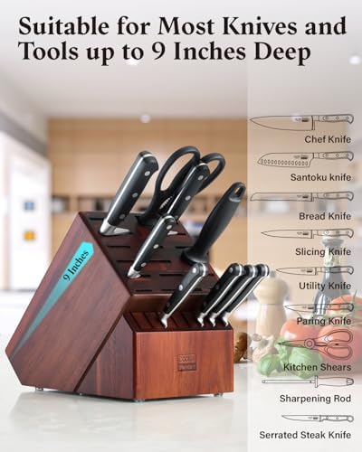Cooks Standard Acacia Wood Knife Block for Easy Storage