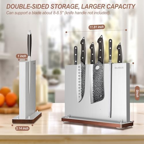 DAJOUJS Magnetic Knife Strip Holder with Wood Base