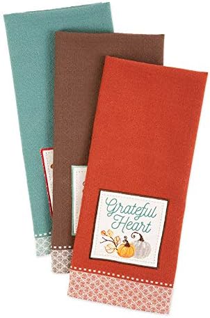 DII Fall Basics Collection Embellished 18x28 Dishtowel Set Thankful Grateful