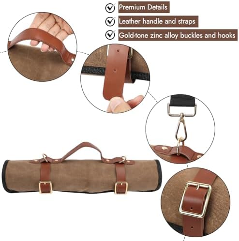 Professional Knife Roll Bag with PU Leather Zippers