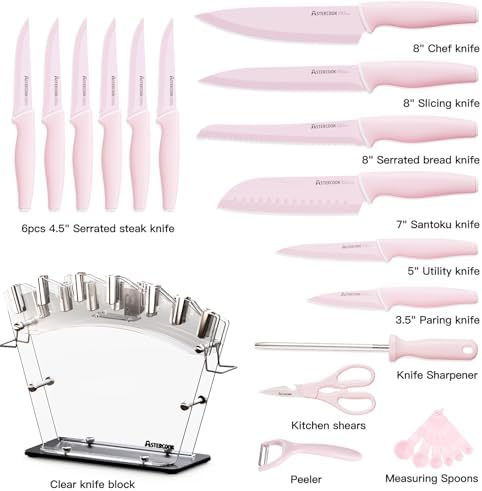 Astercook Crystal Pink 22-Piece Knife Block Set