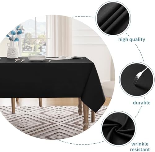 Veblandy waterproof tablecloth 60x84 inch black spill-proof